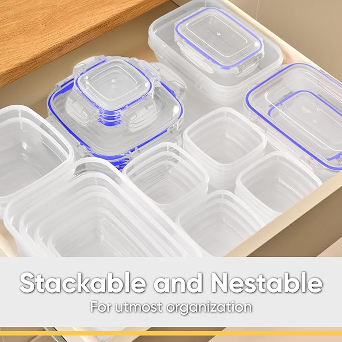 Superio Plastic Food Storage Containers with airtight Lid for Pantry, Fridge- BPA Free, Leakproof Sealed Container- Microwave, Dishwasher and Freezer Safe, Clear (20 Cup- 4 Pack)