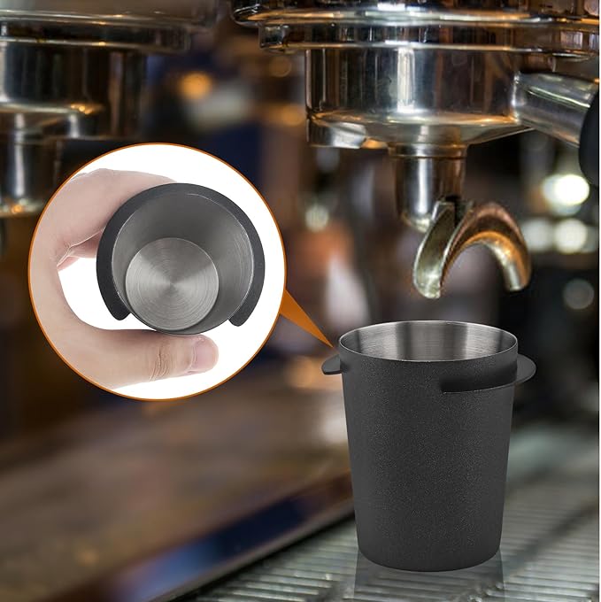 2 Pcs Coffee Dosing Cup 58mm, Stainless Steel Dosing Cup Compatible with All 58mm Portafilter, Stainless Steel Espresso coffee Dosing Cup (2, Black, 58mm)