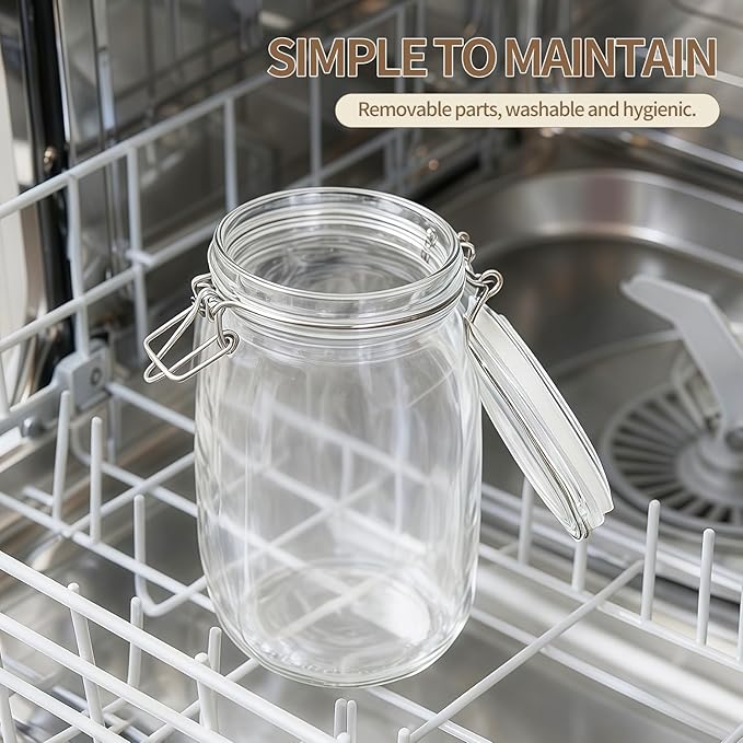 ODBCYWM 68oz Glass Food Storage Jars with Airtight Lids, Set of 3 – Clear Preserving Seal Wire Clip Fastening Canisters for Kitchen Canning, Flour, Cereal, Pasta, Sugar, Beans, Pickling Jars (68oz*3)
