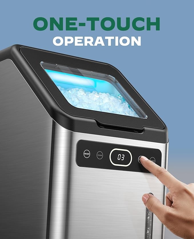 Silonn Nugget Ice Makers Countertop,Timer Pebble Ice Maker with Soft Chewable Ice, 44lbs per Day Ice Machine with Self-Cleaning,One-Click Operation, Stainless Steel