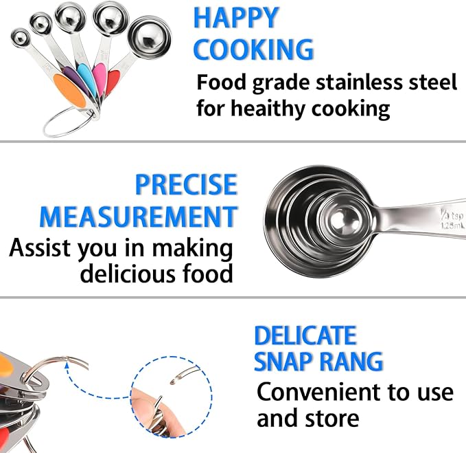 Magnetic Measuring Cups and Spoons Set, 12 Piece Stainless Steel Measuring Cups and Spoons Set, Nesting Kitchen Gadgets with Removable Clasp for Cooking & Baking (Colorful)