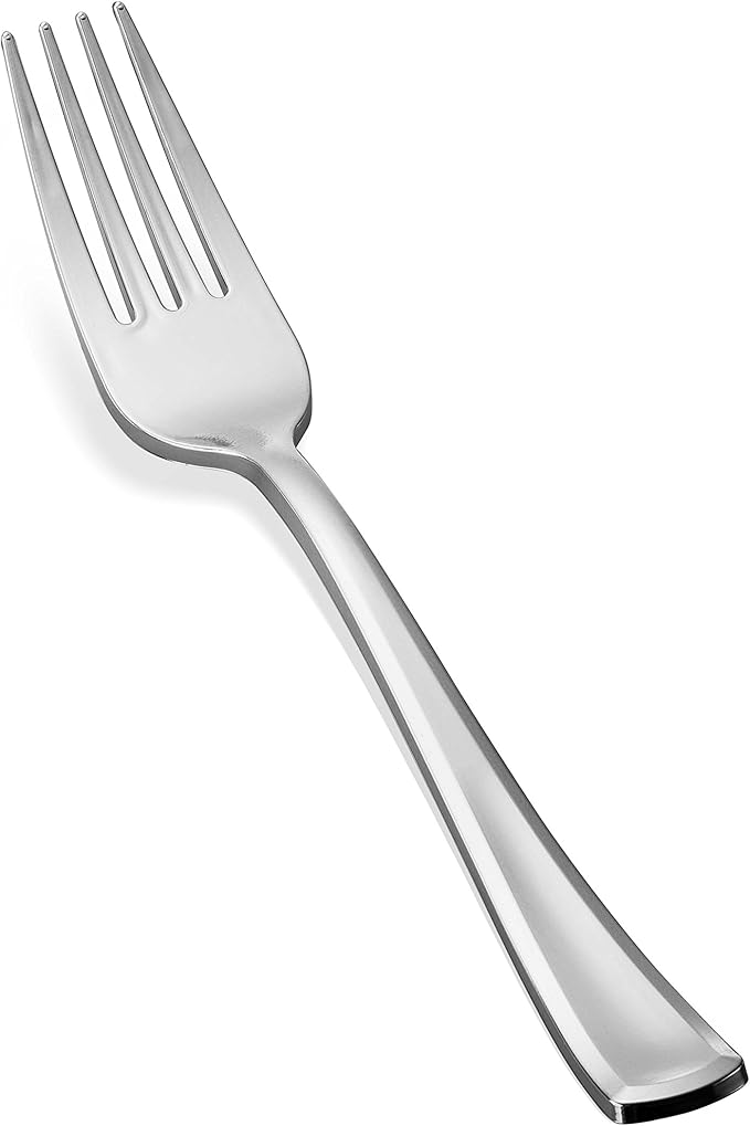 400 Plastic Silverware Set - Silver Cutlery Set - Disposable Flatware Set - 200 Forks - 100 Spoons - 100 Knives - Heavy Duty - Party Bulk