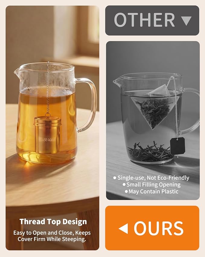 House Again Large Tea Infuser, Extra Fine Mesh Tea Strainers for Loose Tea, 18/8 Stainless Steel Tea Strainer with Extended Chain Hook, Tea Steeper for Brew Tea, Spices & Seasonings, for Multi Cups