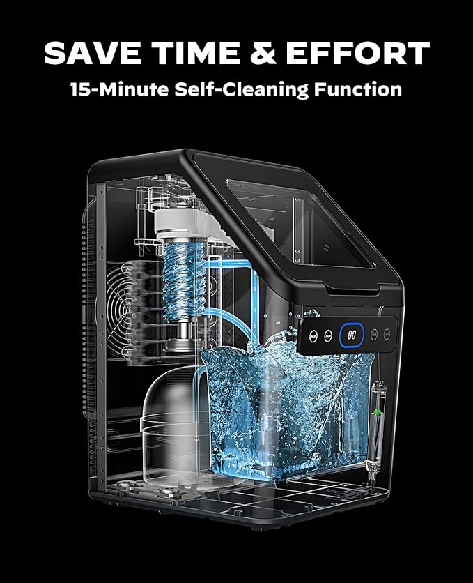 Totnz Nugget Ice Maker Countertop, 44lbs per Day with Self-Cleaning Function，Timer Pebble Ice Maker with Soft Chewable Ice for Home Kitchen Office Bar Party,Stainless Steel
