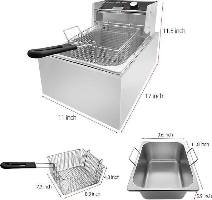 Electric Deep Fryer 10L/10.5QT Stainless Steel Single Tank Commercial Fryer with Basket, 1700W 110V Countertop Deep Fryer for Home Kitchen and Restaurant Use with Oil Thermometer & Temperature Control