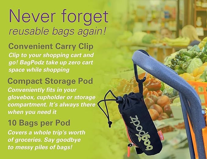 Sturdy Reusable Grocery Bags Foldable and Washable - Made From RipStop Nylon Hold 50lbs - Designed in USA Reusable Shopping Bags Inside a Compact Pod with Carry Clip - 10 Pack in Orange