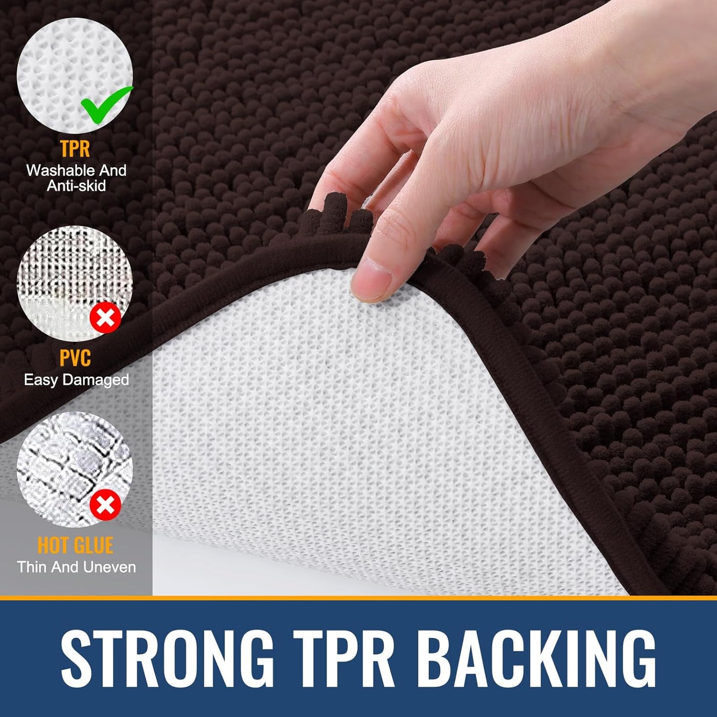Arotive Bathroom Rugs 47x24, Extra Soft Absorbent Shaggy Chenille Bath Rugs, Machine Washable Rubber Backing Non-Slip Bath Mats for Bathroom Floor Tub and Shower, Home Decor Accessories, Brown