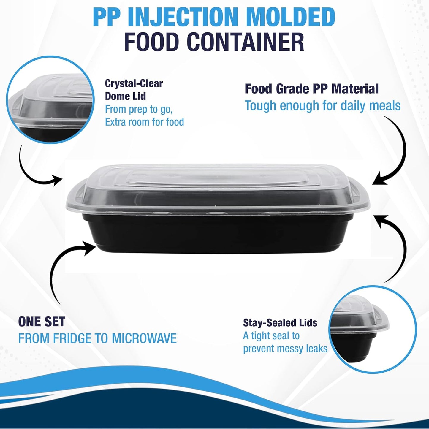 Ruthy's Outlet Meal Prep Containers W/Lids -Square Food Storage – BPA-Free| Stackable | Microwave | Freezer & Dishwasher Safe | Reusable Lunch Bento Box Portion Control & Planning (30 Pack, 24 oz)