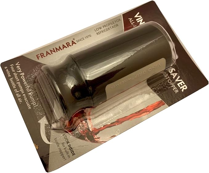 Franmara Vino Wine Saver Vacuum Pump and Stopper, Black, (Pack of 1) Rubberised Panel for Better Gripping