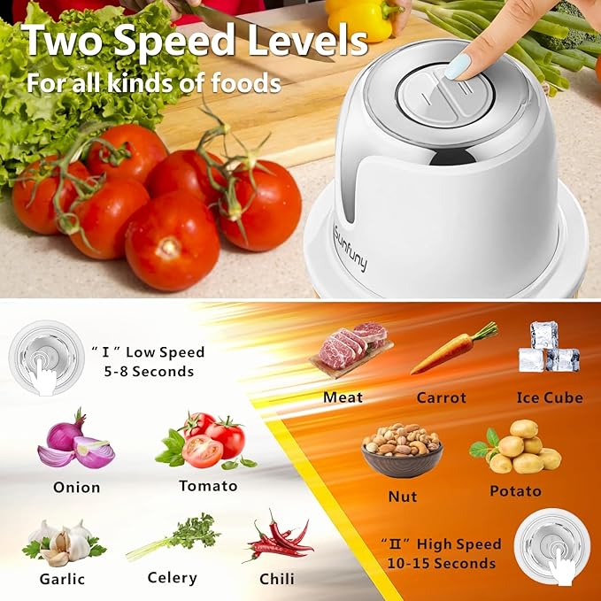 Food Processor Cordless, Small Wireless Chopper with 5-Cup Glass Bowl, 6000mAh Battery USB-C Rechargeable Electric Vegetable Chopper Meat Blender Kitchen Mixer for Garlic, Onion, Salad,Baby Food,White