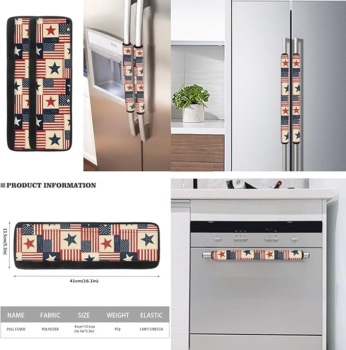 Novelty American Flag Fridge Door Handle Covers Set of 6, Non Slip Kitchen Appliance Decoration for Refrigerator Dishwashers Microwave for July 4th USA Independence Day Decor