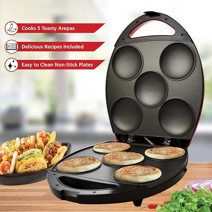Brentwood AR-137R Electric arepa Maker, standard, Red