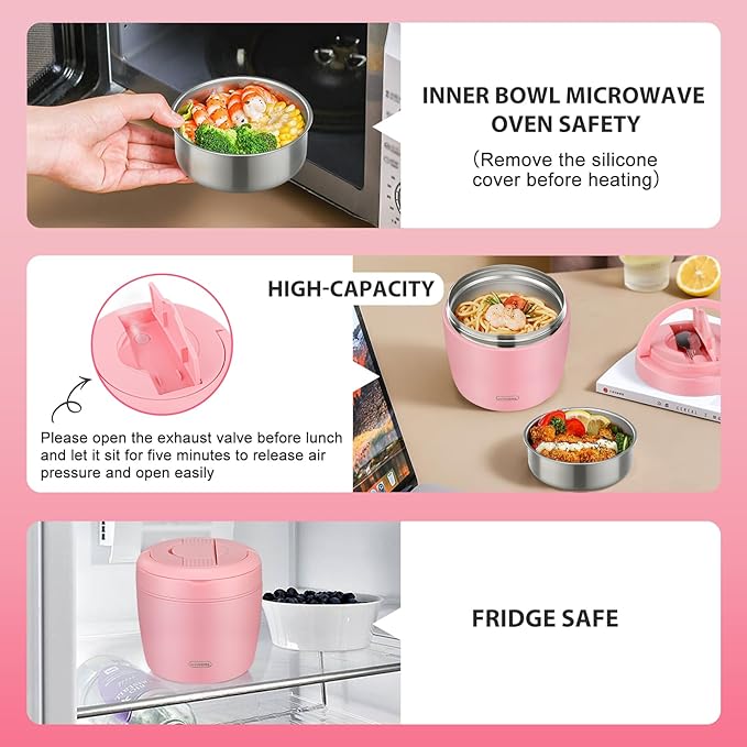 wiwens Thermo Food Jar for Hot Food Adults 32OZ Soup Thermo Lunch Containers Wide Mouth Vacuum Insulated Stainless Steel Leakproof Bento Box with Spoon (Pink2)