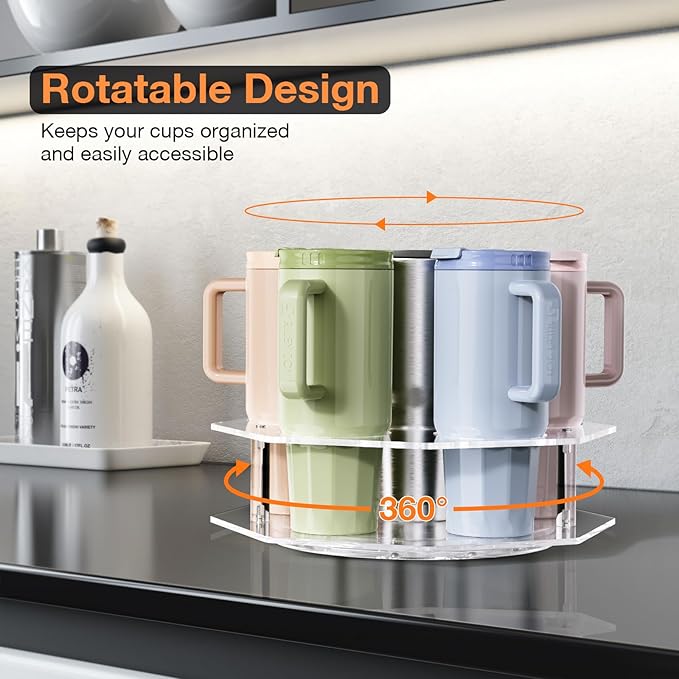 Water Bottle Organizer for Stanley 20/30/40oz, Rotating Stanley Cup Organizer Holder, Tumbler Bottle Organizer for Stanley Simple Modern Owala Yeti, Tumbler Lazy Susan, Clear