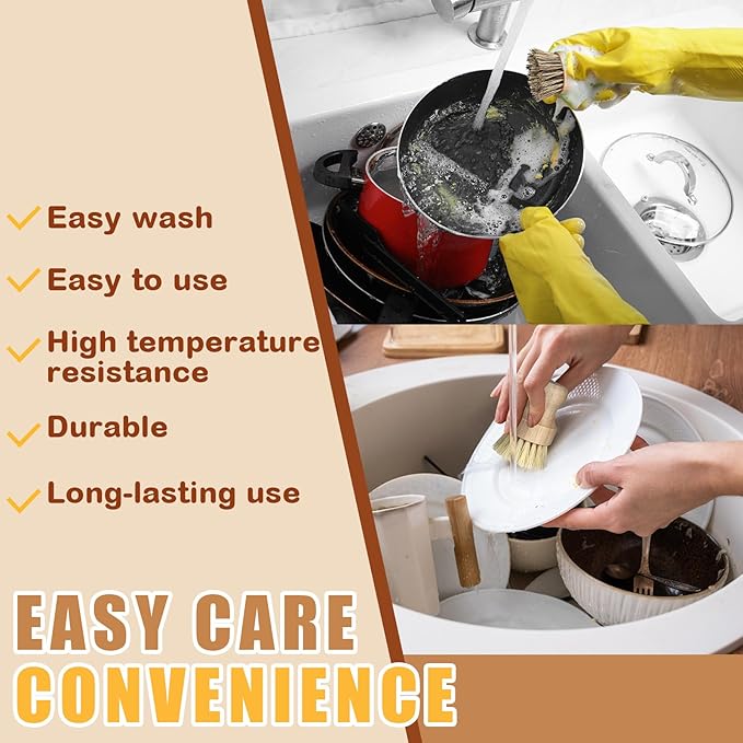 Nuenen 6 Packs Bamboo Dish Scrub Brushes Wooden Scrubbers Set Kitchen Dishwashing Scrubber with Natural Sisal Bristles for Iron Pot Pan Sink (Sisal and Coconut Palm)