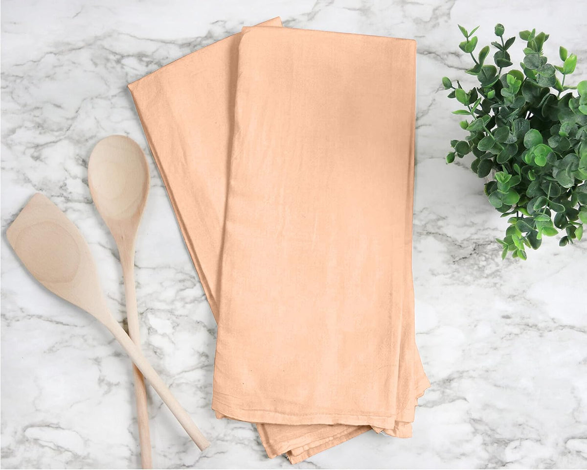RUVANTI Flour Sack Towels 12 Pack 28 x 28 Inches, Ring Spun 100% Cotton Dish Towel, Machine Washable, Absorbent - Flour Sack Kitchen Towels for Drying and Cleaning - Peach