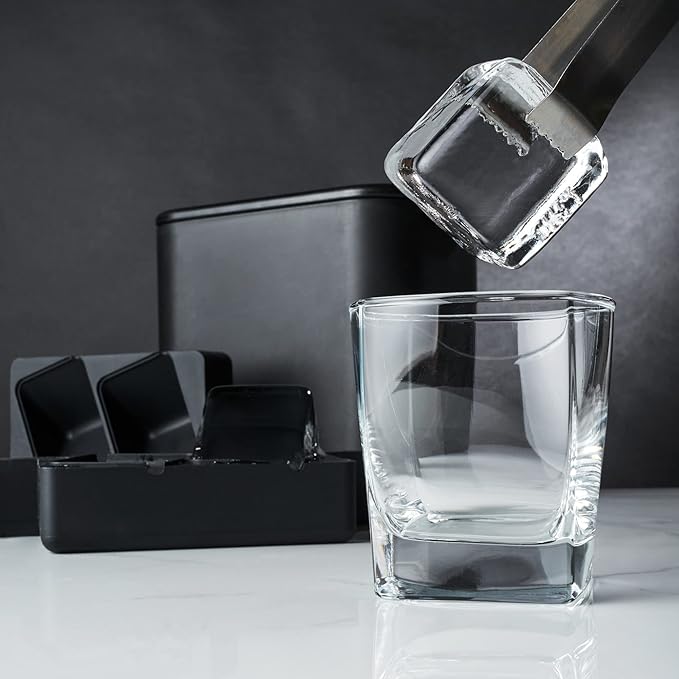 Viski Glacier Ice Maker, Ice Cube Mold for Whiskey on the Rocks, Old Fashioned & Craft Cocktail Drinks, Makes 2 Large Crystal Clear Cubes, Birthday Gifts for Men, Home Bar Accessories, Set of 1, Black