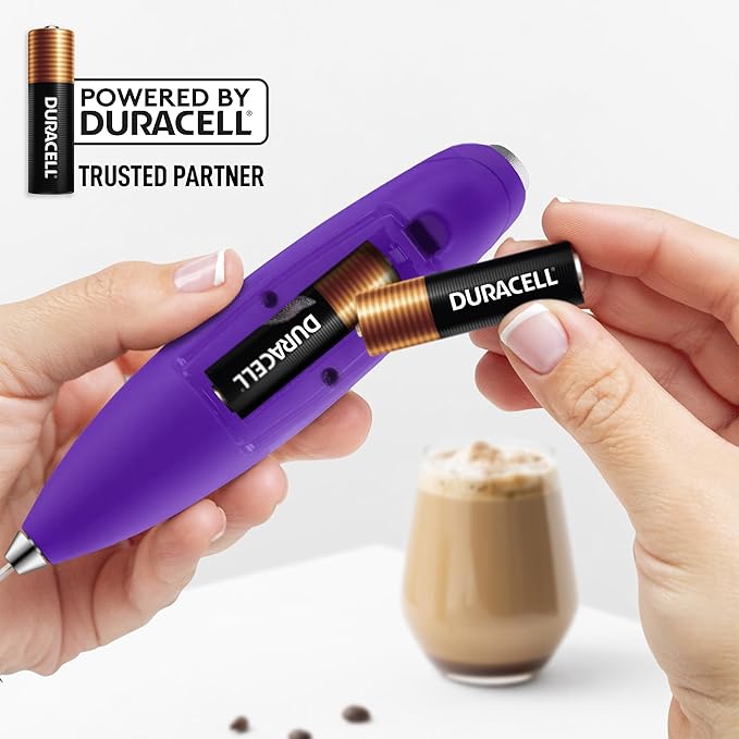 Zulay Kitchen Patented Tornado Triple Whisk Milk Frother with 4 Duracell Batteries – Handheld Foam Maker for Coffee, Lattes, Matcha & Hot Chocolate – Rich, Creamy Froth in Seconds - Purple