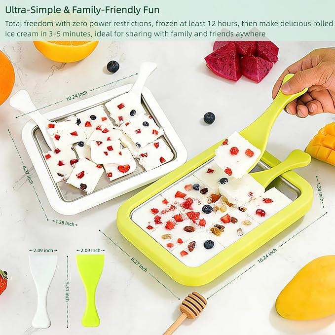 Rolled Ice Cream Maker, No Electricity DIY Homemade Rolled Ice Cream Kit, 304 Stainless Steel Instant Frozen Ice Cream Roller for Kids or Adults, Perfect for Family Nights, Parties, Playdates (Green)