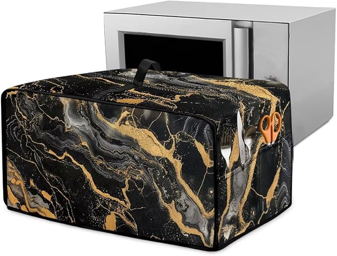 Air Fryer Toaster Oven Dust Cover Dustproof Modern Design Convection Oven Cover with Side Pockets for Small Kitchen Appliances, L, 18.5 x 22.5 x 13 inches, Black Gold Marble