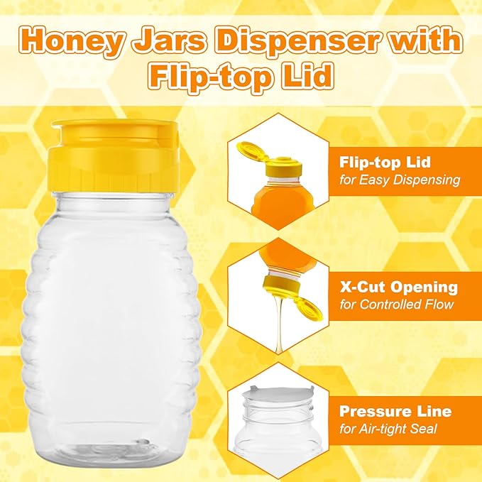 30 Pack Plastic Honey Jar Clear 5 oz Empty Squeeze Honey Bottles with Flip Top Lid, Refillable Honey Squeeze Containers for Storing and Dispensing
