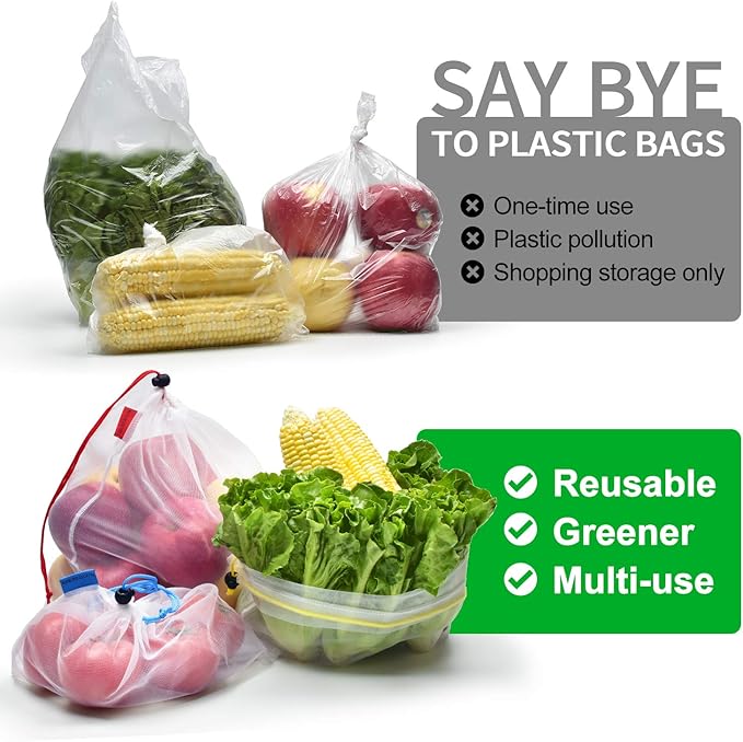 18 pack Reusable Produce Bags,Reusable produce bags for grocery,Thick Medium Pack mesh bags Washable Grogery Bags,useful for storage fruits,vegetables,toys