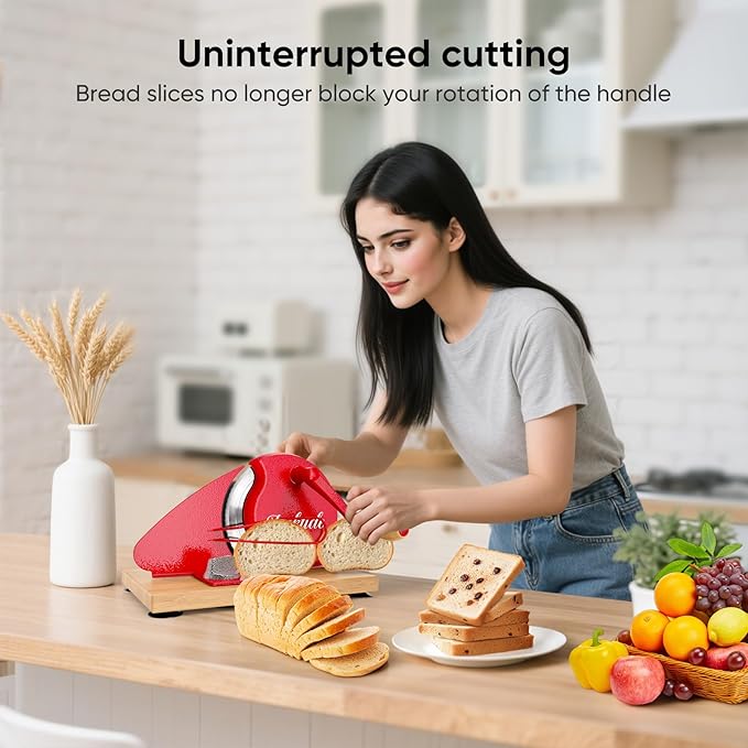 Upgrade Manual Bread Slicer for Homemade Sourdough - Adjustable Thickness & Evenly Slice, Bread Slicer with Scale Lines, Hand Crank, Suction Cups and Bread Guide for Sandwiches, Toast, Bagel, Baguette