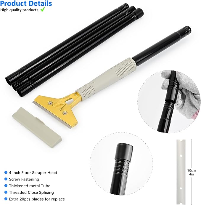 EHDIS 15''-58'' Long Handle Adjustable 4'' Razor Blade Scraper Tool Floor Wallpaper Cooktop Scraper for Cleaning Concrete, Vinyl, Tile,Floors, Walls