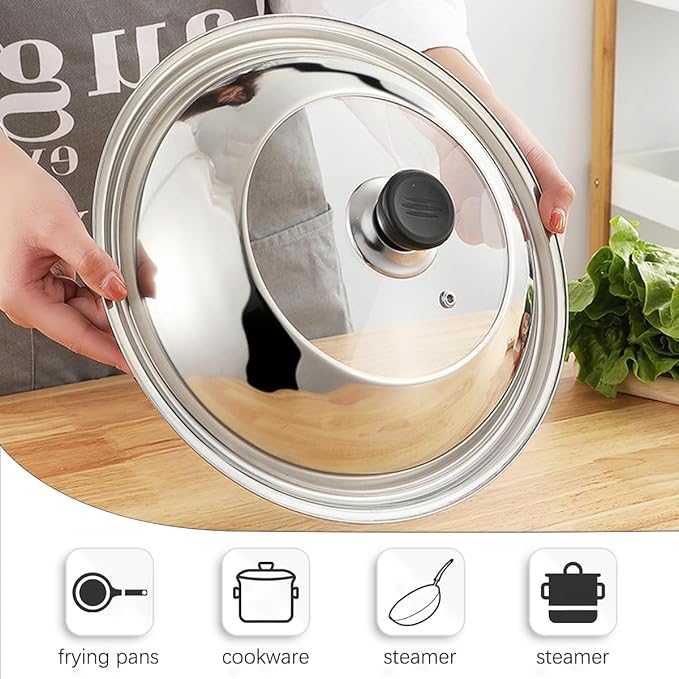 Tempered Glass Frying Pan Lids with Handle 11.8 Inch Universal Replacement Cover Fry Pan Lid for Skillets, Round Cast Iron, Cast Aluminium, Stainless Steel Pans（30cm）