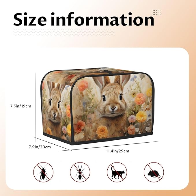 Cute Rabbit Toaster Cover 2 Slice Long Slot, Bunny Bread Maker Cover Washable Dust Protection Kitchen Small Appliance Toaster Oven Cover for 2 Slice