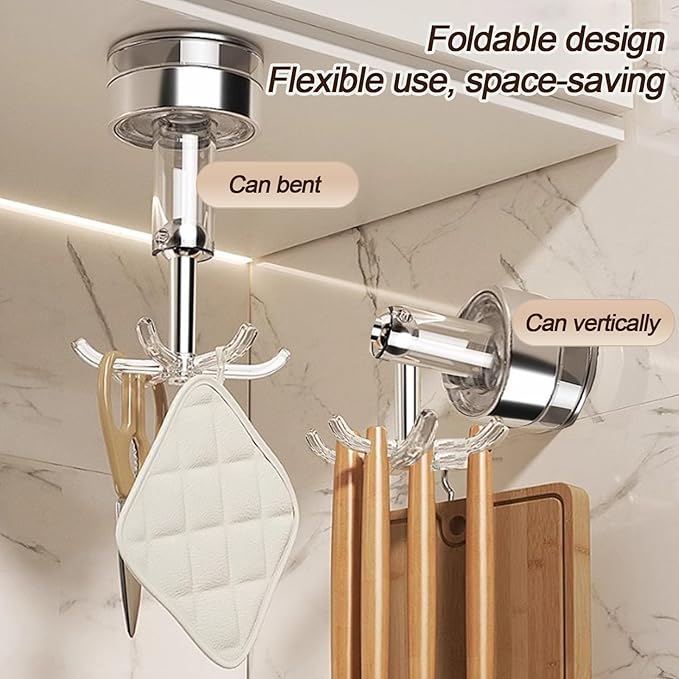 MFMYEE Kitchen Suction Cup Hook, 360 Degree Rotating Storage with Multiple Claws, Punch-Free Organizer, Shower Suction Cup with 6 Hooks (Transparent)