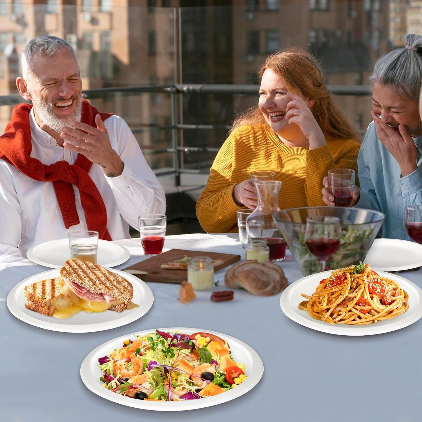 Disposable Paper Plates 9 inch, 200 Pack White Paper Plates Bulk, Eco Friendly Biodegradable Compostable Plates, Sturdy Dinner Paper Plates Heavy Duty for Party Wedding
