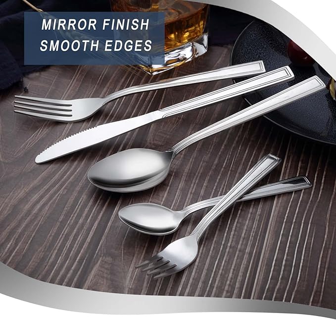 Hunnycook 60-Piece Silverware Set - Stainless Steel Silverware Set for 12, Include Spoons and Forks Set, Mirror Polished, Dishwasher Safe, Cutlery Set for Home Kitchen Restaurant