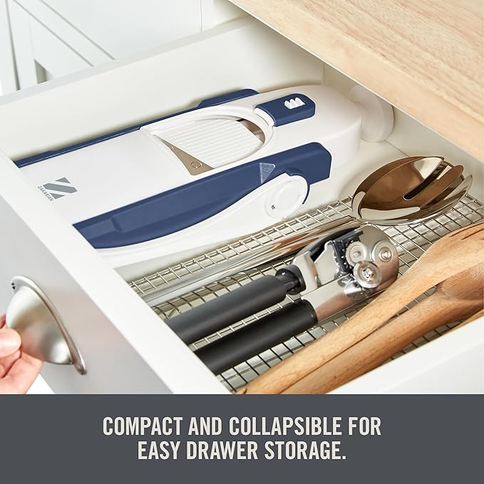 Zakarian by Dash Safe Slice® Mandoline - Features Thickness Adjuster, Stainless Steel Blades, and Foldable, Easy-To-Store Design - Zakarian Blue