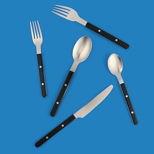 Sur La Table Kitchen Essentials 20 Piece Flatware Silverware Set - Stainless Steel Utensils - Forks, Spoons, Knives - Black