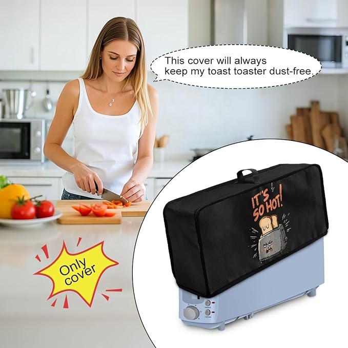 Funny Bread Print Toaster Cover 2 Slice Fabric Heat-Resistant Slim Dustproof Protective Cover, Foldable Easy Storage for Kitchen Small Appliances