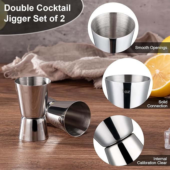 Briout Jigger for Bartending, 2 Pcs Double Cocktail Jigger Japanese Premium 304 Food Grade Stainless Steel Jigger 1 OZ 1/2 OZ, Flat Edge