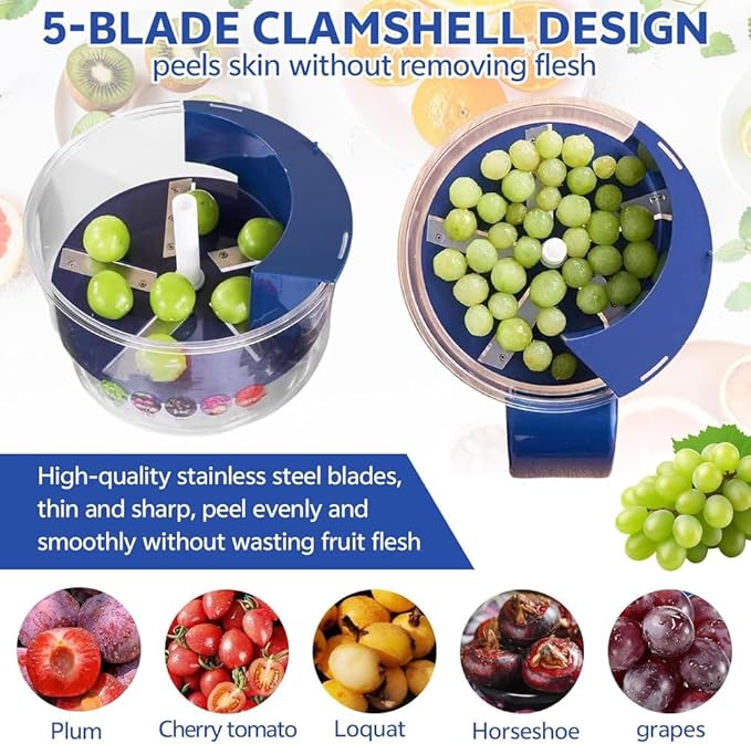 Grape Peeling Machine, Electric Garlic Peeler Machine, Automatic small fruit peeler, Rechargeable Home Kitchen Aid Peeler for Grapes, Garlic, Tomato, Cherry (Blue)