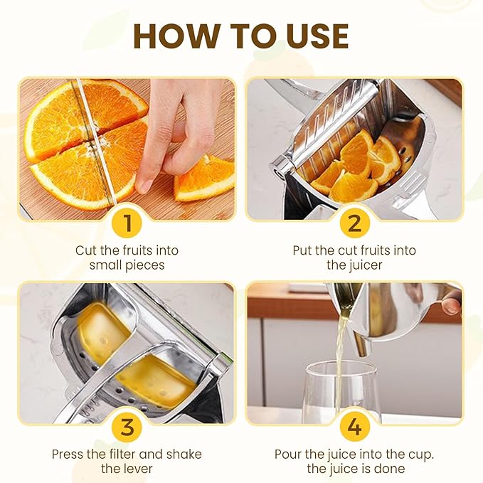 Heavy Duty Manual Fruit Juicer Press, Upgraded Fruit Juice Squeezer Handheld Aluminum Alloy, Non-Slip Ergonomic Grip, Easy to Use & Clean, Efficient Extraction of Citrus, and Other Fruits (1)