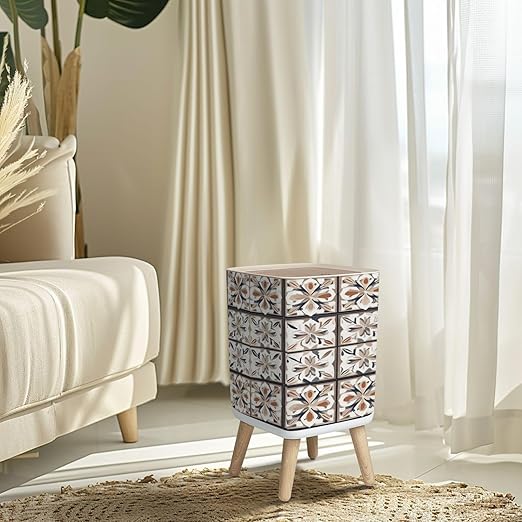 Small Trash Can with Lid Seamless Ceramic Tile Colorful Vintage Multicolor Pattern Wastebasket with Press Cover Dog Proof Garbage Can Waste Bin for Kitchen Bathroom Nursery 2.6 Gallon