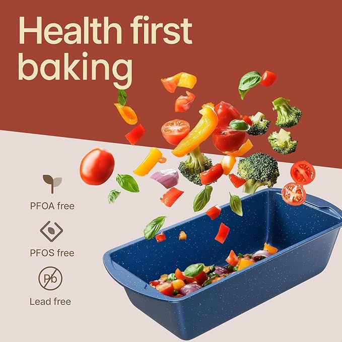 Nonstick Loaf Pan Set Pack of 4, Carbon Steel 11" Large Baking Bread Pan, Oven Safe Up to 450°F, PFOA, PFOS, PTFE Free, Space Saving Stackable Design, Stain Resistant, Dishwasher Friendly, Blue Marble