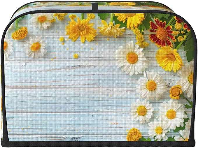 Spring Daisies Wooden Covers for 4 Slice Toasters,Cute Country Bread Machine Cover with Handle,Washable Stain Resistant Kitchen Small Appliance Cover Dining Decor