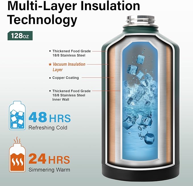 DYSANKY 1 Gallon Water Bottle Insulated | Thickened Stainless Steel Vacuum Metal Water Jug | Portable Sports Large for Gym and Hiking with Straw, Carrier Bag, Handle Strap | BPA-Free 128 oz
