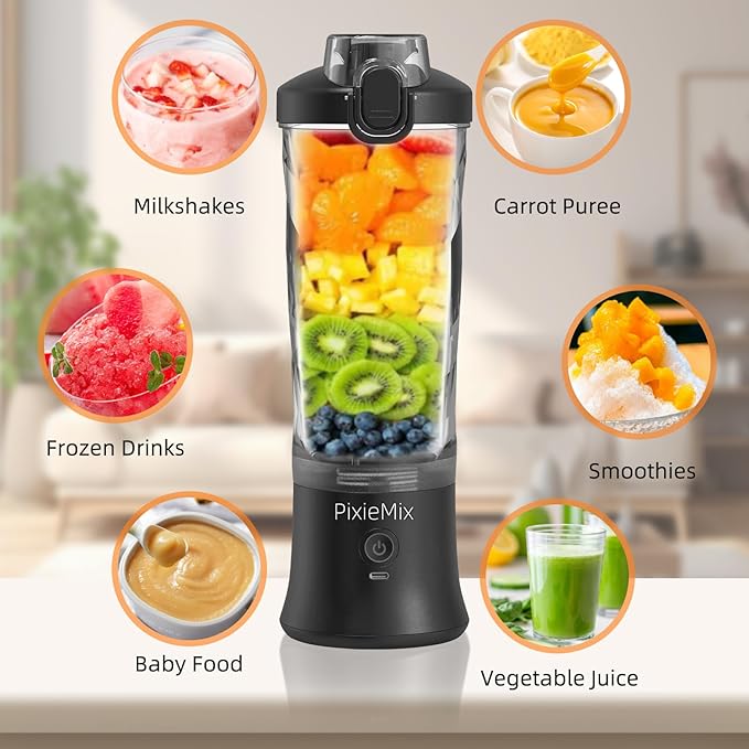 Portable Blender, Personal Size Blender for Shakes and Smoothies, 20 Oz Cup, Waterproof Mini Blender With Rechargeable USB, Juicer with 6 Blades for Home, Kitchen, Travel, Sports (Black)