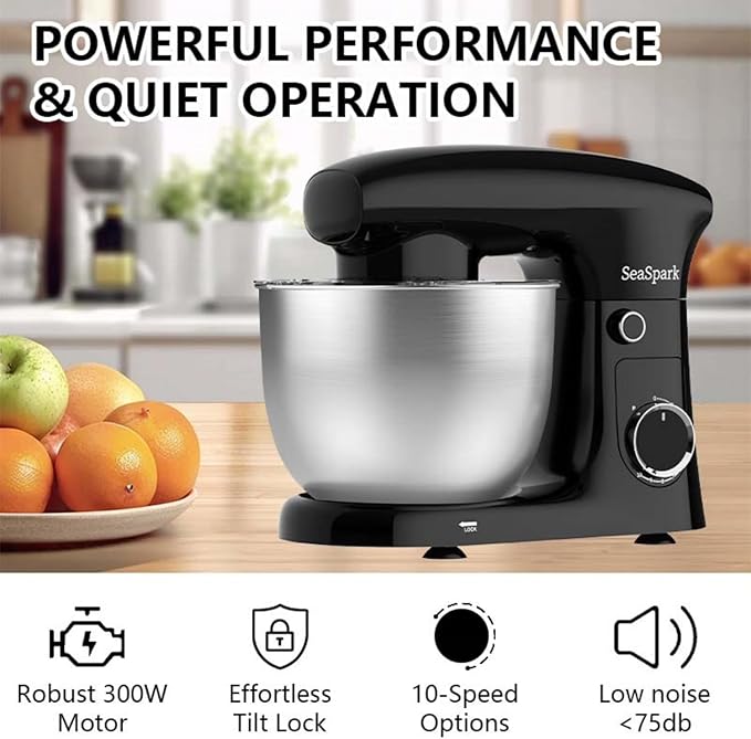 Stand Mixer, 3 in 1 Stand Mixer, 5.5Qt Electric Mixer, Mixer with Stainless Dough Hook, Wire Whip & Beater, Food Mixer for Baking, Cake and Most Home Cooks, Black