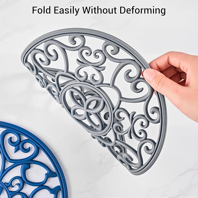 SMARTAKE 6 Set Silicone Trivets, Multi-Use Carved Trivet, Insulated Non-Slip Durable Kitchen Mat, Flexible Modern Kitchen Table Mat, for Hot Dishes, Pots, Dining Countertop, Grey