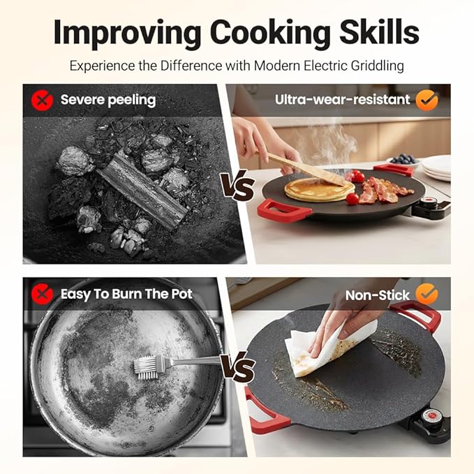 Electric Indoor Smokeless Non-stick Grill Pan, 2026 Upgraded Smokeless Indoor Electric Grill & Nonstick Griddle Compact & Versatile Cooking for Steaks, Pancakes, and BBQ (14 Inches)
