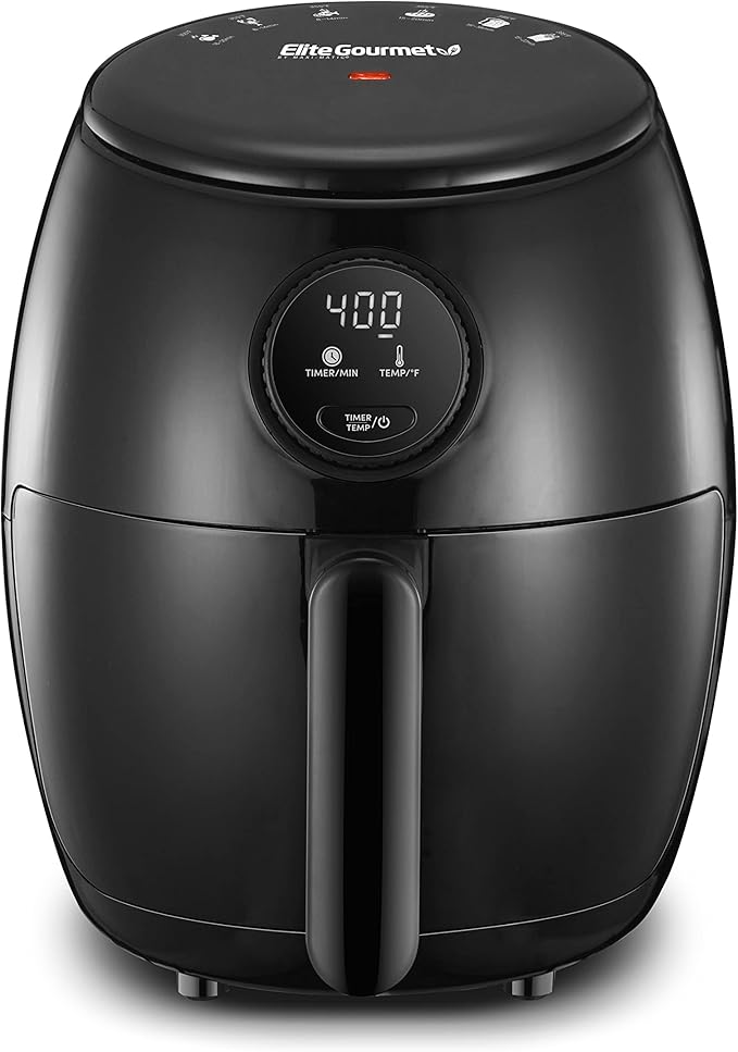 Elite Gourmet EAF-2612DX Personal 2.1Qt Compact Space Saving Programmable Hot Air Fryer, Oil-Less Healthy Cooker, Timer & Temperature Controls, 1000W, Black