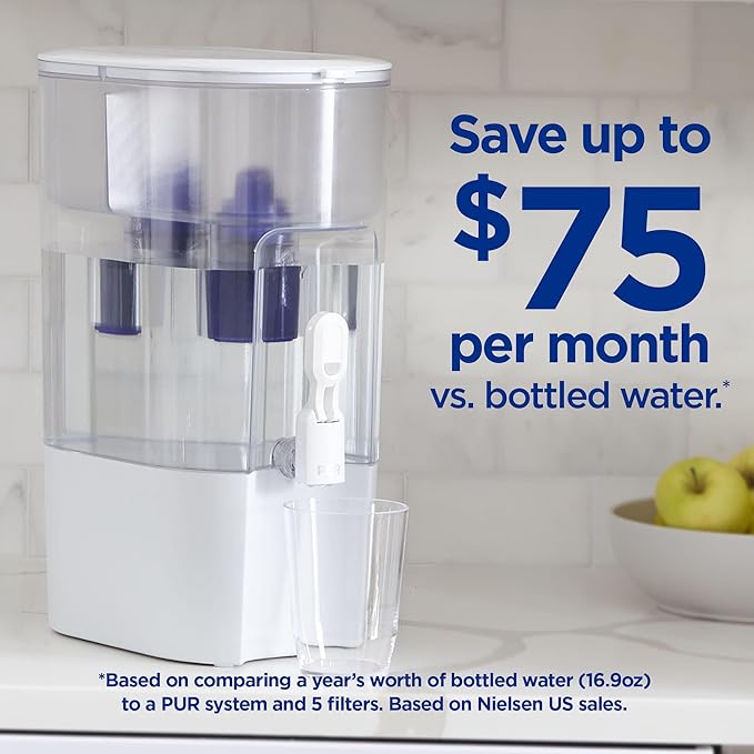 PUR Water Filter Dispenser XL 44-Cup with 2 Genuine PUR Filters, Largest Available, 44-Cup Capacity, 2-in-1 Powerful, Faster Filtration, Dishwasher Safe, (PDI4000Z)