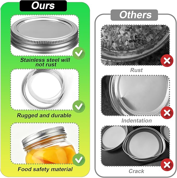 Palksky Stainless Steel Wide Mouth Canning Lids and Rings, Airtight/Rustproof Mason Jar Lids with Bands Set of 4